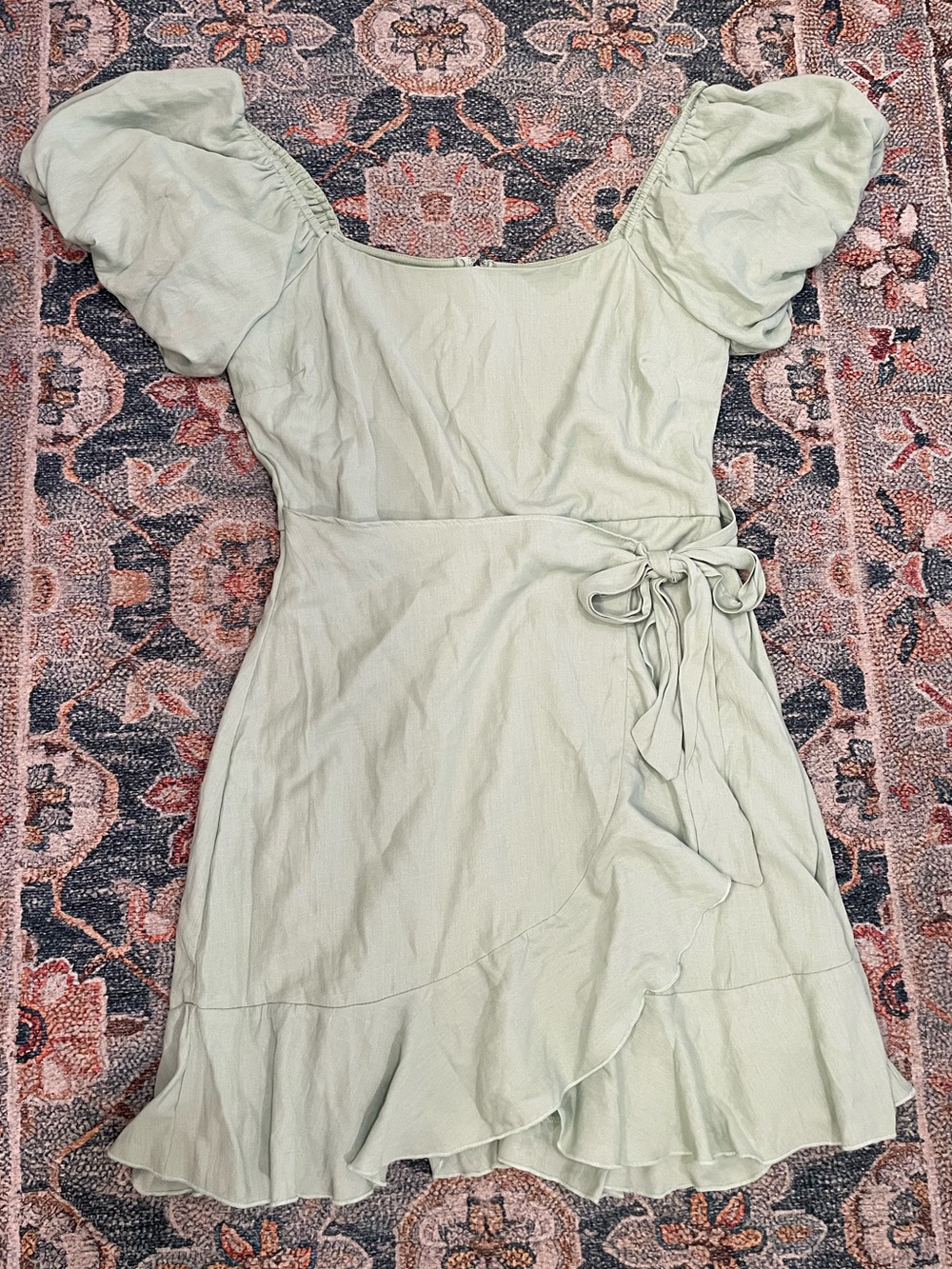 Trixxi Light Mint Puff-Sleeve Wrap Mini Dress